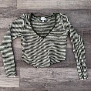 La Hearts Olive and White Striped Long Sleeve Top